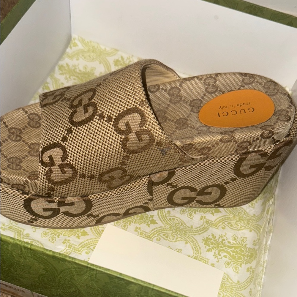 Gucci Brown GG Canvas Platform Slide Mules